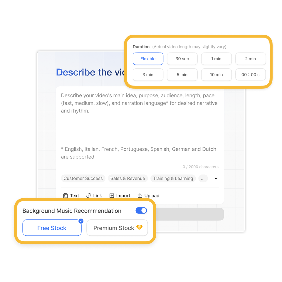 Guide Visla’s AI in the ecommerce video creator to customize voice, pacing, music, and visuals for your product video.